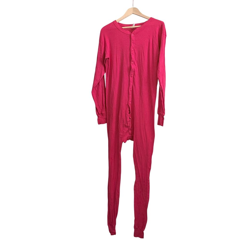 Vintage Indera Mens red long johns one piece pajama base layer Large Tall cotton